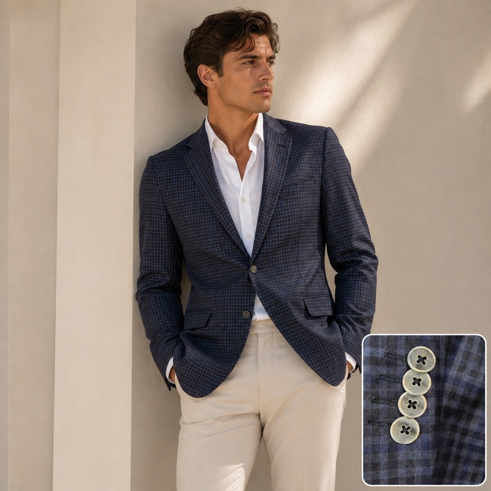 Alberto Zimni Sport Coat Mens 46R Fit 45R Navy Check Reda Wool Blazer Italy Work